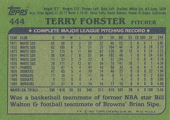 1982 Topps #444 Terry Forster Back