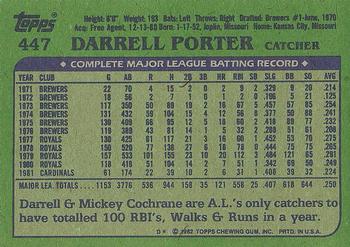1982 Topps #447 Darrell Porter Back