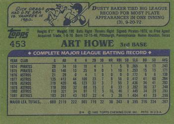 1982 Topps #453 Art Howe Back
