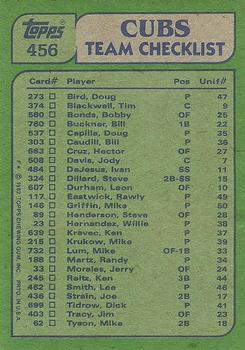 1982 Topps #456 Cubs Leaders / Checklist (Bill Buckner / Randy Martz) Back