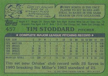 1982 Topps #457 Tim Stoddard Back