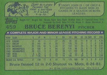 1982 Topps #459 Bruce Berenyi Back