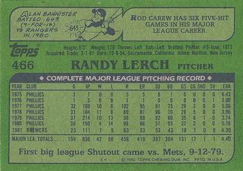 1982 Topps #466 Randy Lerch Back