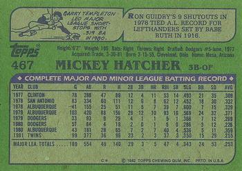 1982 Topps #467 Mickey Hatcher Back