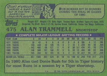 1982 Topps #475 Alan Trammell Back