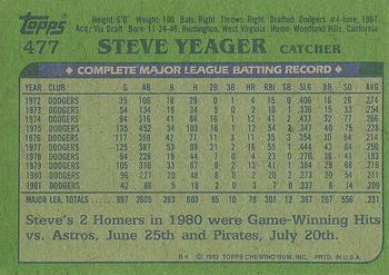 1982 Topps #477 Steve Yeager Back