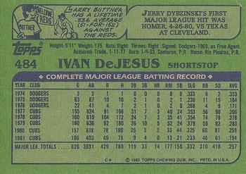 1982 Topps #484 Ivan DeJesus Back