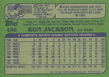 1982 Topps #488 Ron Jackson Back