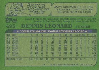 1982 Topps #495 Dennis Leonard Back
