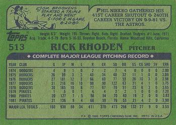 1982 Topps #513 Rick Rhoden Back
