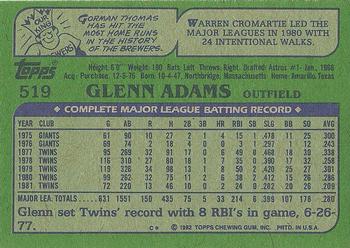 1982 Topps #519 Glenn Adams Back