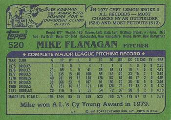 1982 Topps #520 Mike Flanagan Back