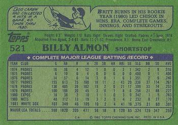 1982 Topps #521 Billy Almon Back