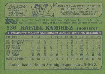 1982 Topps #536 Rafael Ramirez Back