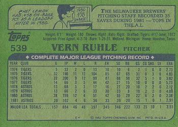 1982 Topps #539 Vern Ruhle Back