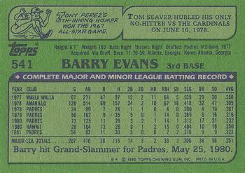 1982 Topps #541 Barry Evans Back