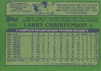 1982 Topps #544 Larry Christenson Back