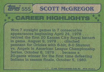 1982 Topps #555 Scott McGregor Back