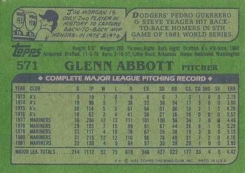 1982 Topps #571 Glenn Abbott Back