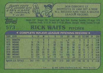 1982 Topps #573 Rick Waits Back
