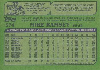 1982 Topps #574 Mike Ramsey Back