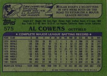 1982 Topps #575 Al Cowens Back