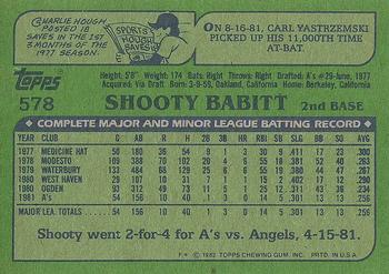 1982 Topps #578 Shooty Babitt Back