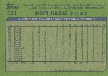 1982 Topps #581 Ron Reed Back
