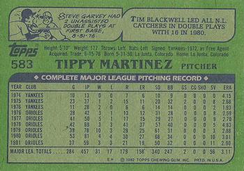 1982 Topps #583 Tippy Martinez Back