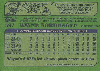 1982 Topps #597 Wayne Nordhagen Back