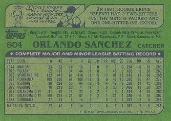 1982 Topps #604 Orlando Sanchez Back