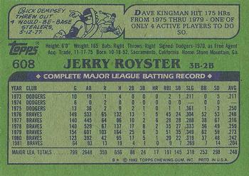1982 Topps #608 Jerry Royster Back