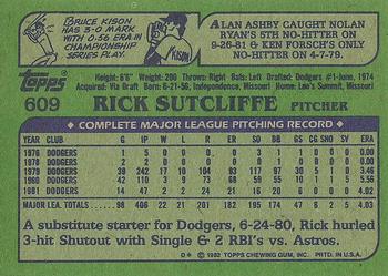 1982 Topps #609 Rick Sutcliffe Back