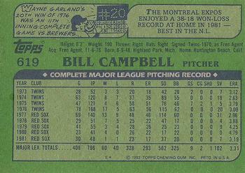 1982 Topps #619 Bill Campbell Back