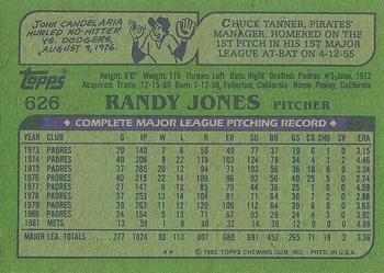 1982 Topps #626 Randy Jones Back