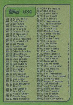 1982 Topps #634 Checklist: 529-660 Back