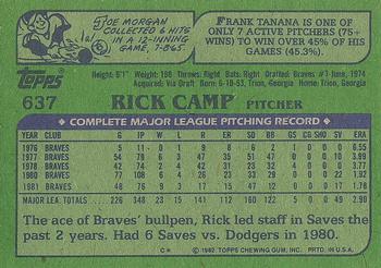 1982 Topps #637 Rick Camp Back