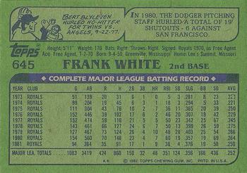 1982 Topps #645 Frank White Back