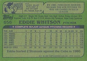 1982 Topps #656 Eddie Whitson Back