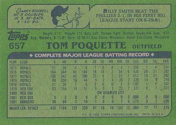 1982 Topps #657 Tom Poquette Back