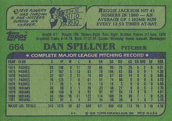 1982 Topps #664 Dan Spillner Back