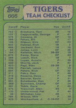 1982 Topps #666 Tigers Leaders / Checklist (Steve Kemp / Dan Petry) Back