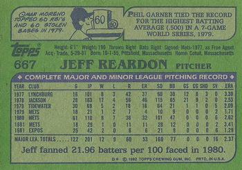 1982 Topps #667 Jeff Reardon Back