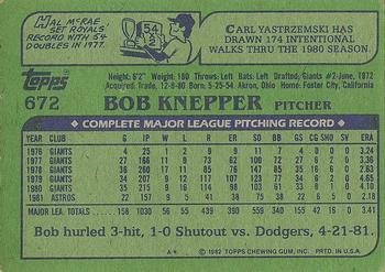 1982 Topps #672 Bob Knepper Back