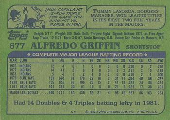 1982 Topps #677 Alfredo Griffin Back