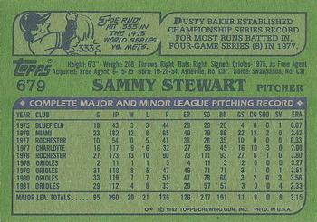 1982 Topps #679 Sammy Stewart Back