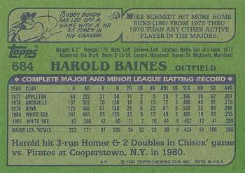 1982 Topps #684 Harold Baines Back