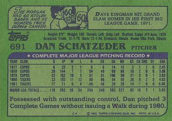 1982 Topps #691 Dan Schatzeder Back