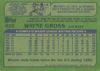 1982 Topps #692 Wayne Gross Back