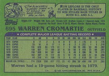 1982 Topps #695 Warren Cromartie Back